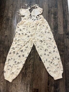 Free People Cream Crochet Lace Jumpsuit Romper